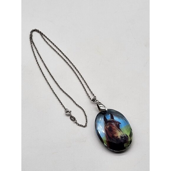 Danbury Mint Crystal Horse Pendant Necklace Sterling Silver Italy 925 - Picture 2 of 11